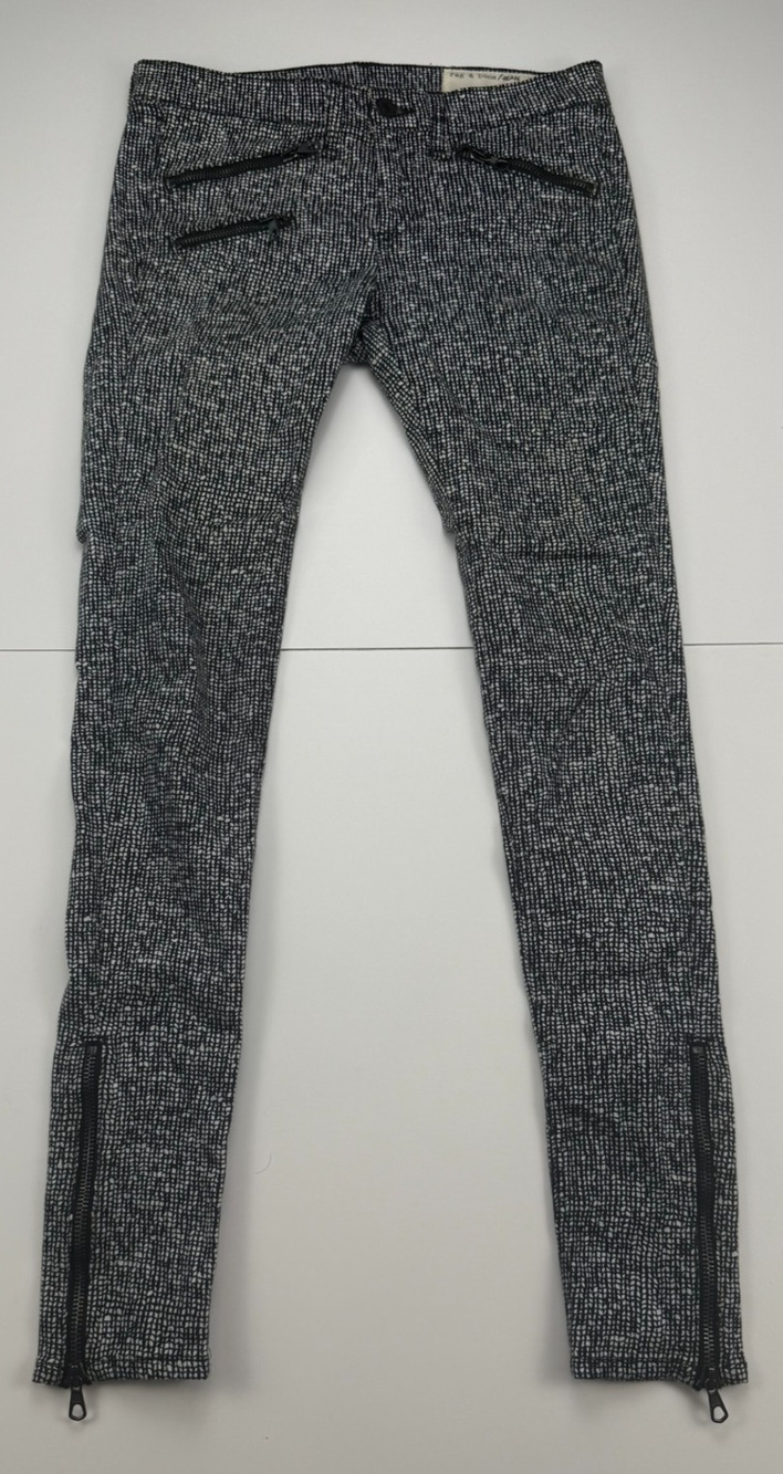 Rag & Bone Linton Skinny Jeans 26 Black White Zip Ankle Moto Tweed Textured